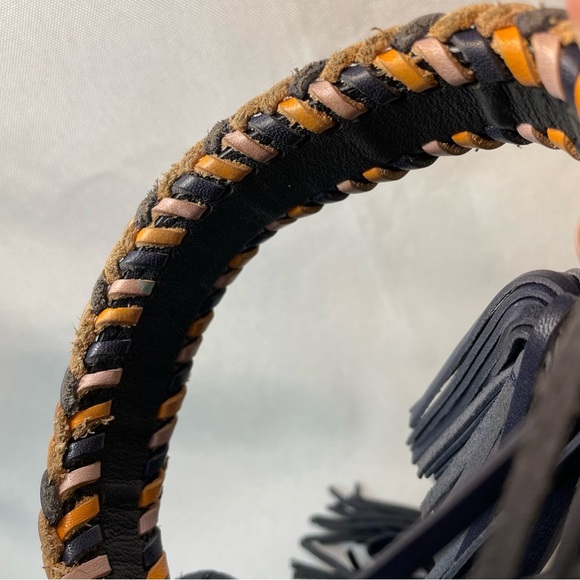 Rebecca Minkoff Black Leather Crossbody Bag Silver Chain Braided Tassels Boho - Picture 9 of 15